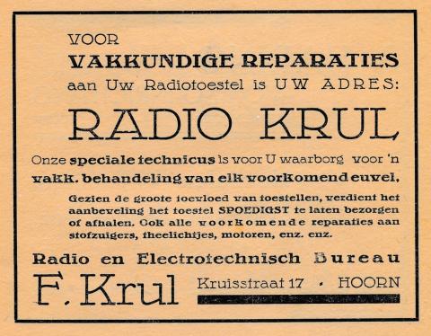 advertentie - Radio en Electrotechnisch Bureau F. Krul
