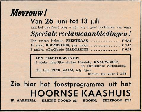 advertentie - Hoornse Kaashuis W. Aardema
